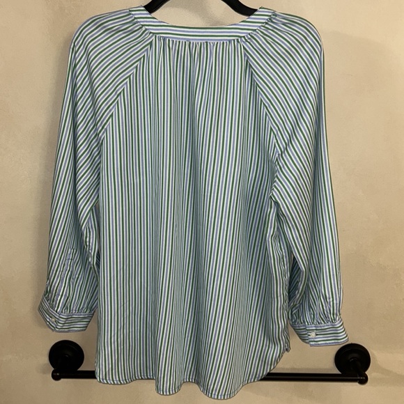 Ann Taylor Green/Blue/White Stripe Blouse. Size Large - Picture 5 of 7